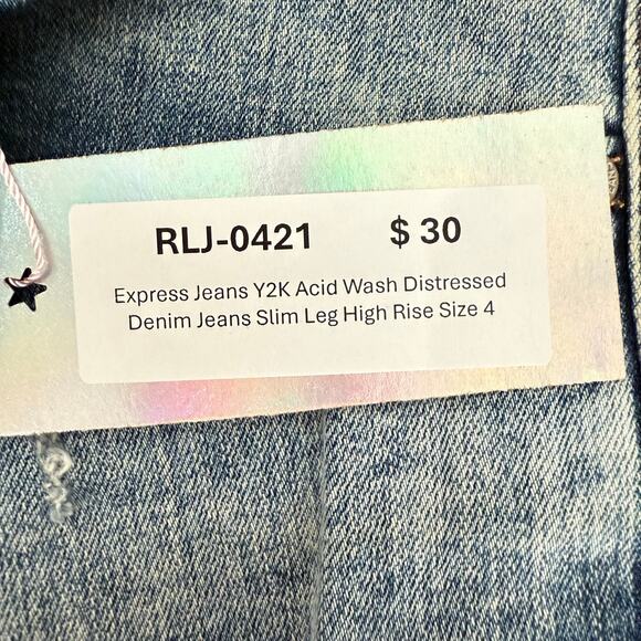 Express Jeans Y2K Acid Wash Distressed Denim Jeans Slim Leg High Rise Size 4 - Picture 13 of 15